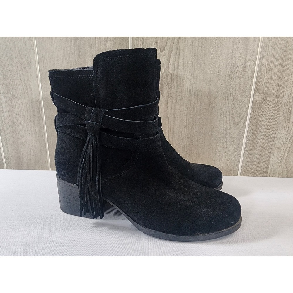 Koolaburra by UGG Kenz Suede Ankle Boots Women 7 Black Tassel Block Heel 1020129